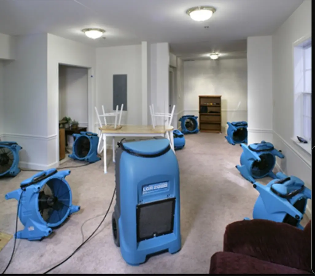 Air movers and dehumidifier setup for Water Extraction & Removal in Cloverly