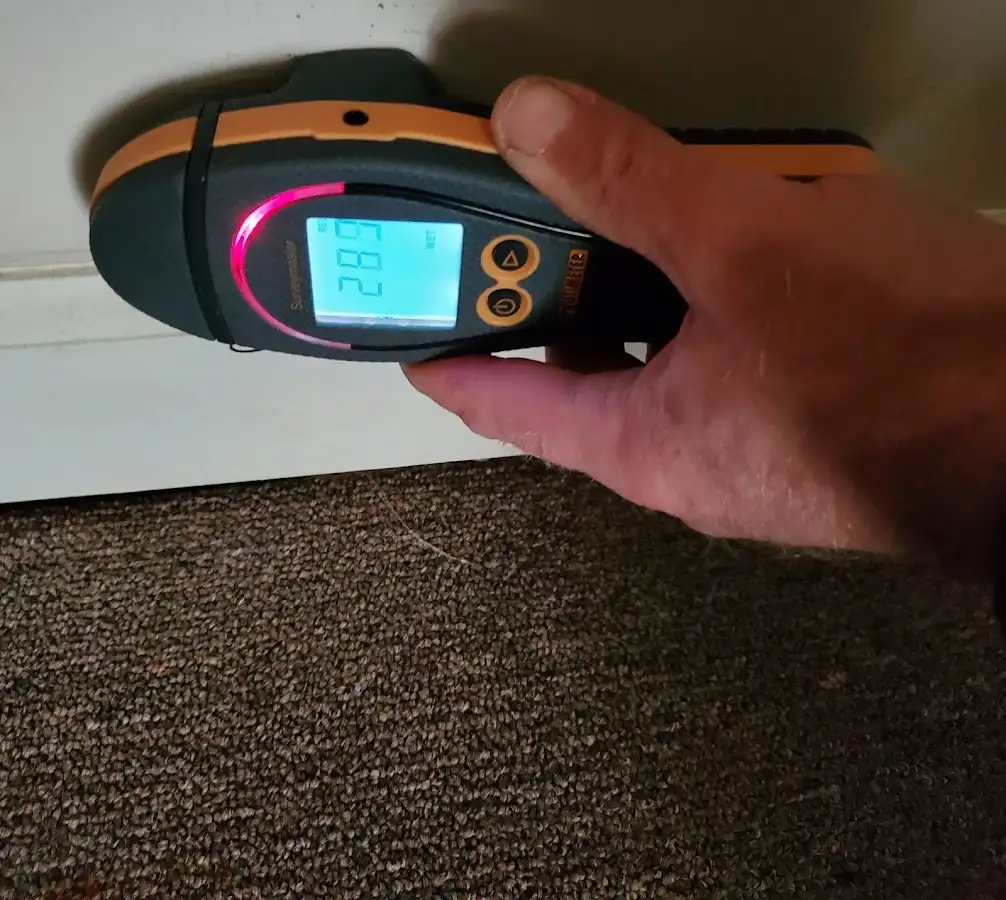 Moisture detection at baseboard during Burst Pipe Cleanup in Cloverly